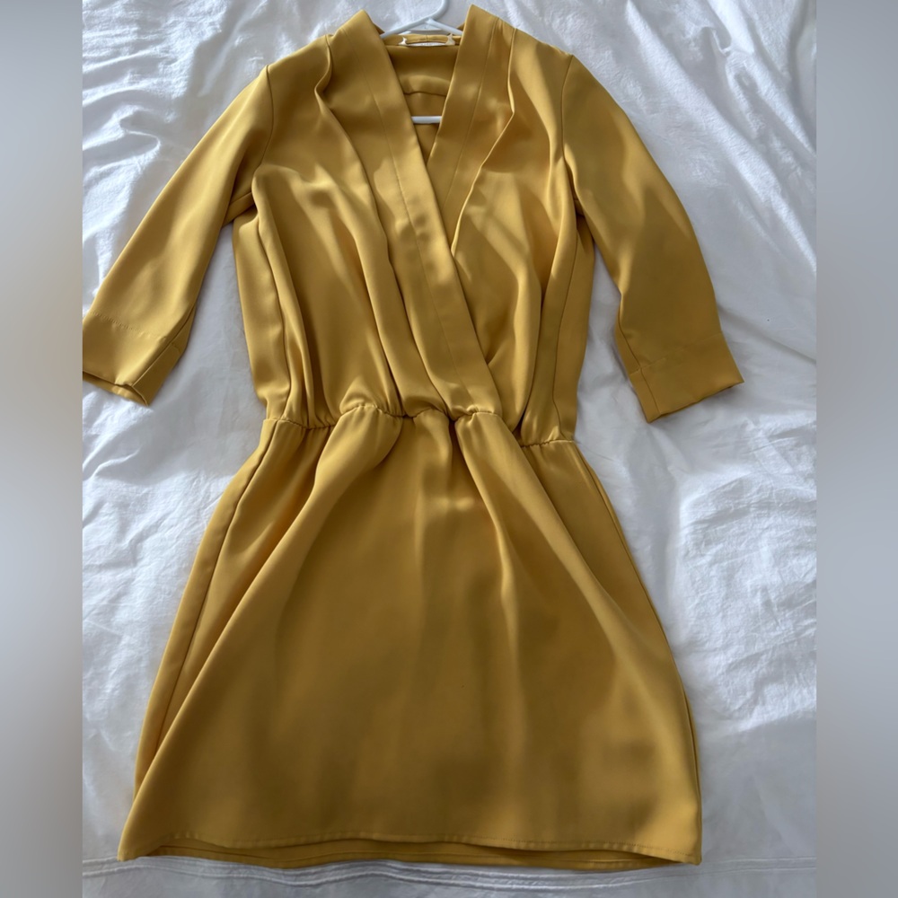 Elegant Yellow Wrap Dress